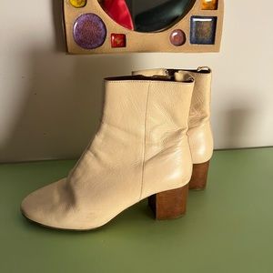 Isabel Marant White Leather Wood Heeled Boots